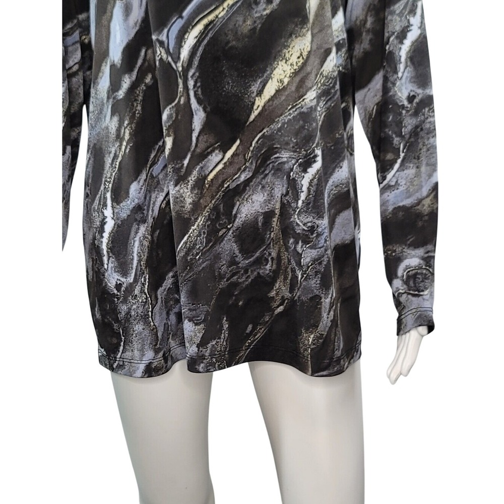 Susan Graver Liquid Knit Black & Gray Marble-Print Long Sleeve Top - Picture 3 of 13
